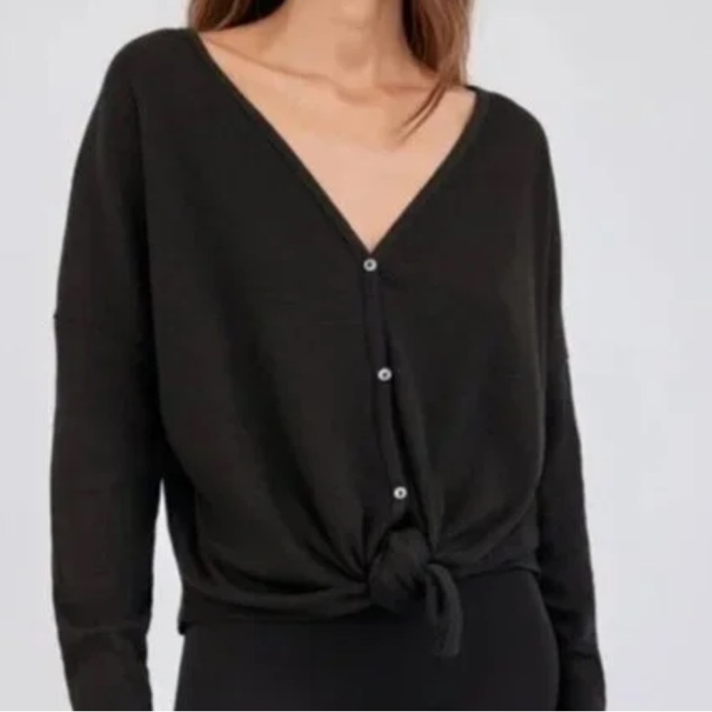Babaton Brown Longsleeve Toe Front Henley Top